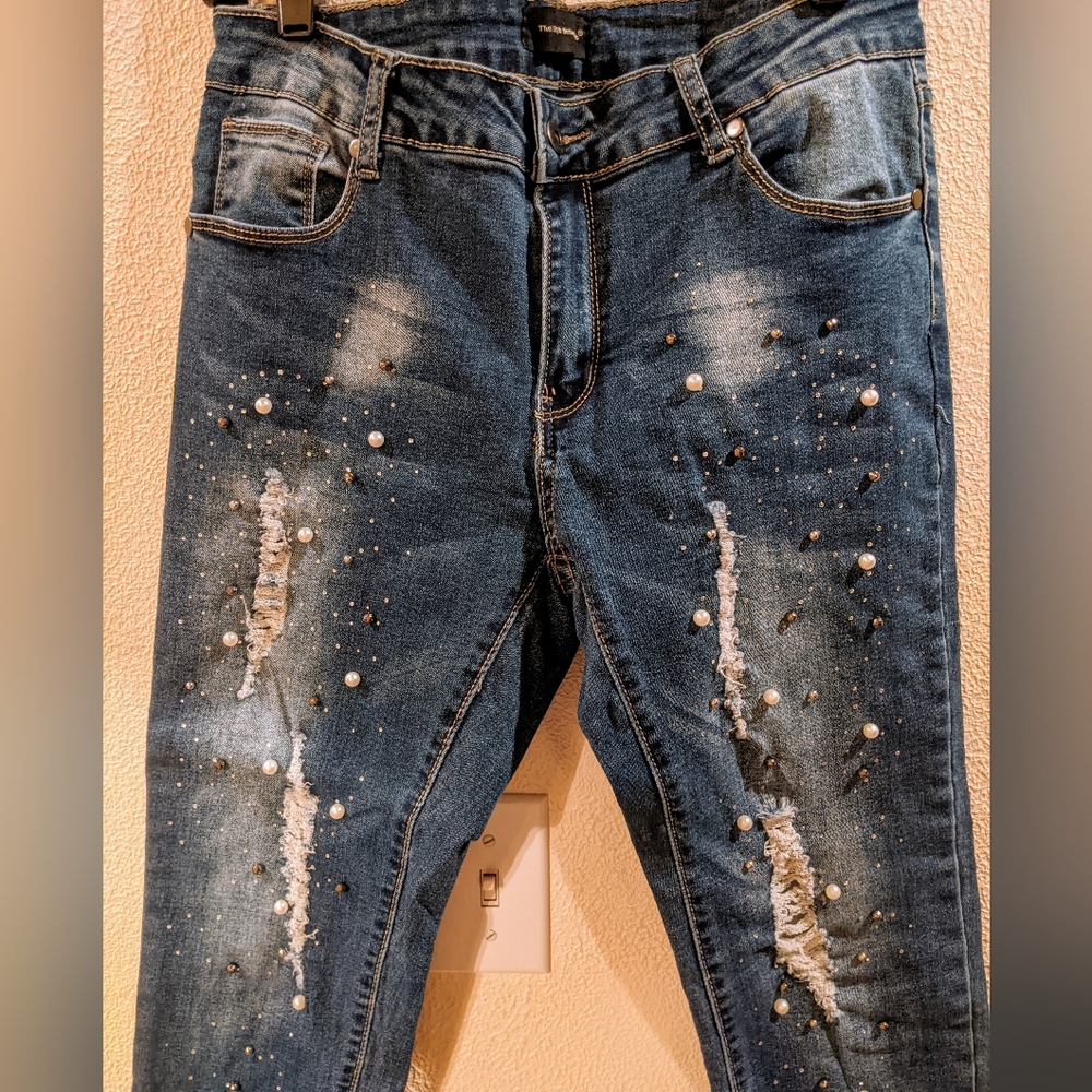 Embellished Skinny Cuff Jeans